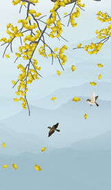 银杏花鸟装饰画 高清花鸟山水画