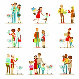 购物卡通人物插画