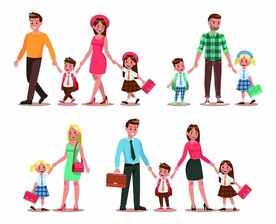 幸福一家卡通人物插画