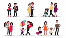 幸福一家卡通人物插画