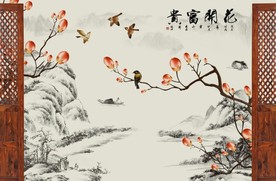 中式水墨山水花鸟