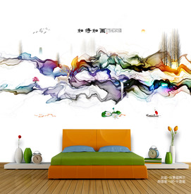 山水水墨写意 墙壁画