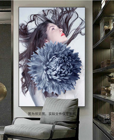 紫色花卉北欧美女装饰画无框画