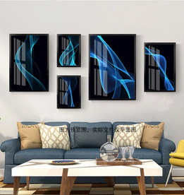 蓝色抽象线条北欧组合装饰画