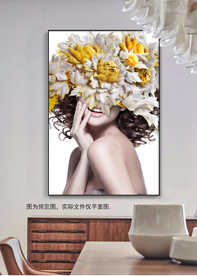 立体花卉牡丹美女北欧装饰无框画