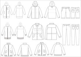 男装外套夹克裤子款式图CDR图
