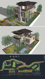 洋房别墅草图大师模型带CAD图