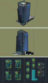 高层办公楼建筑草图模型带CAD