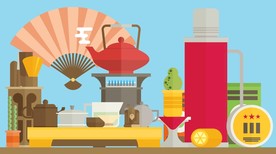 怀旧水壶热水瓶插画插图