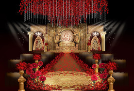 欧式红金色婚礼仪式区