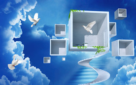 蓝天白云鸽子3D电视背景墙