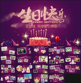 紫色生日快乐电子相册动态PPT