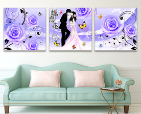 蝶恋花幸福情侣紫色玫瑰花无框画