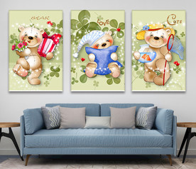 可爱卡通小熊四叶草无框画