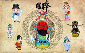京剧脸谱复古背景墙装饰画