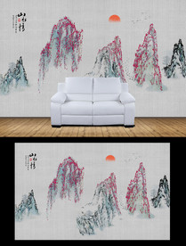 新中式山水情电视背景墙壁画