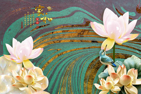家和富贵玉雕荷花背景墙