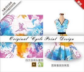 抽象矢量手绘欧式撞色花朵图案