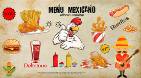 美食炸鸡店背景墙