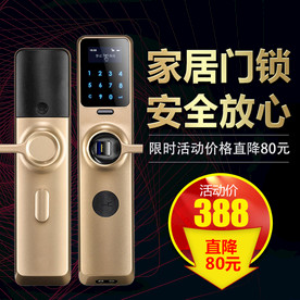 黑色炫酷风格家居防盗门锁主图