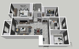 三房两厅现代家装设计SU模型