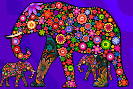 超巨大异域民族风彩色花朵大象