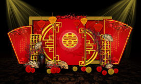 红色中式婚礼迎宾区