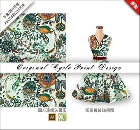 矢量撞色小清新抽象手绘花朵