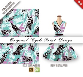 矢量手绘抽象涂鸦撞色清新印花素