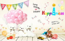 小熊玩具快乐童年儿童房背景墙