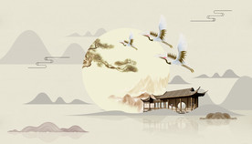 新中式水墨山水画上善若水壁画图