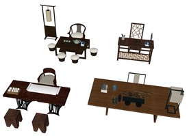 新中式茶桌SU模型