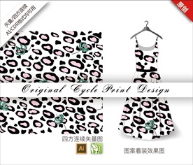 矢量手绘抽象豹纹花朵循环图案