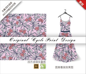 矢量抽象手绘中国风花朵循环图案