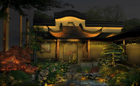 中国风别墅夜景