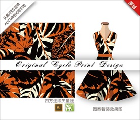 矢量抽象手绘丛林树叶循环图案