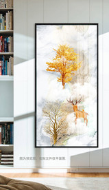 北欧玄关山水发财树麋鹿装饰画