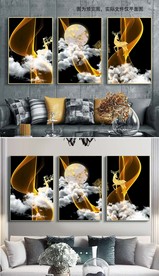 抽象线条风景新中式三联装饰画