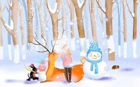 北欧手绘森林麋鹿装饰画背景墙