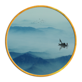 中国风   圆形山水画 大厅装