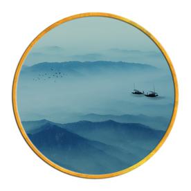 中国风   圆形山水画 大厅装