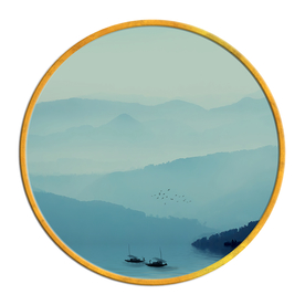 中国风   圆形山水画 大厅装