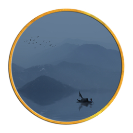 中国风   圆形山水画 大厅装