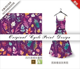 原创矢量手绘树叶丛林循环图案