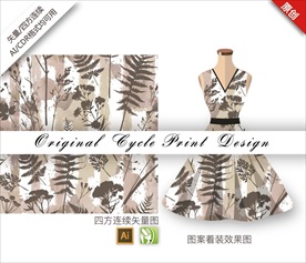 原创手绘抽象树叶丛林中国风图案