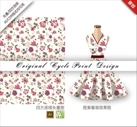 原创抽象水彩樱花小碎花手绘图案