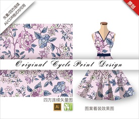 原创丛林牡丹花朵手绘循环图案