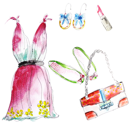 时尚服饰配饰水彩插画