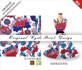 原创抽象中国风杜鹃花朵循环图案