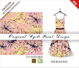 原创矢量抽象树叶丛林循环图案